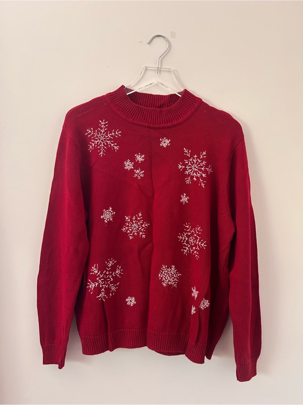 Vintage Alfred Dunner Christmas Sweater Snowflakes Red White  sz medium